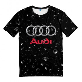 Мужская футболка 3D с принтом AUDI под Дождём в Екатеринбурге, 100% полиэфир | прямой крой, круглый вырез горловины, длина до линии бедер | audi | auto | logo | moto | symbol | авто | автомобили | автомобилисту | автомобильная | ауди | гонки | дождь | знак | капли | лого | логотип | марка | машина | машинки | машины | мото | мотоцикл | символ | тюнинг
