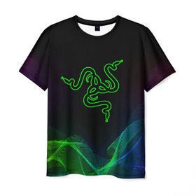Мужская футболка 3D с принтом RAZER в Екатеринбурге, 100% полиэфир | прямой крой, круглый вырез горловины, длина до линии бедер | 101 | brand | company | gamer | green | logo | mamba | naga | player | razer | rzr | snake | бренд | железо | зеленый | змея | компания | лого | рейзер | софт