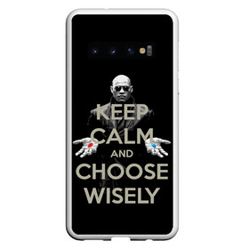 Чехол для Samsung Galaxy S10 с принтом Keep calm and choose wisely в Екатеринбурге, Силикон | Область печати: задняя сторона чехла, без боковых панелей | Тематика изображения на принте: art | film | keep calm | matrix | neo | ttdwakeupneo | выбирай с умом | выбор | кип калм | красная | матрица | морфиус | нео | пилюли | реальность | руки | синяя | тринити | черный