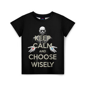 Детская футболка 3D с принтом Keep calm and choose wisely в Екатеринбурге, 100% гипоаллергенный полиэфир | прямой крой, круглый вырез горловины, длина до линии бедер, чуть спущенное плечо, ткань немного тянется | art | film | keep calm | matrix | neo | ttdwakeupneo | выбирай с умом | выбор | кип калм | красная | матрица | морфиус | нео | пилюли | реальность | руки | синяя | тринити | черный