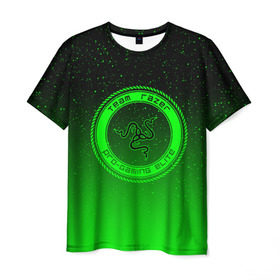 Мужская футболка 3D с принтом RAZER SPACE в Екатеринбурге, 100% полиэфир | прямой крой, круглый вырез горловины, длина до линии бедер | 101 | brand | company | gamer | green | logo | mamba | naga | player | razer | rzr | snake | space | бренд | железо | зеленый | змея | компания | космос | лого | рейзер | софт
