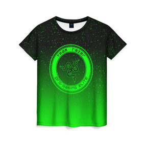 Женская футболка 3D с принтом RAZER SPACE в Екатеринбурге, 100% полиэфир ( синтетическое хлопкоподобное полотно) | прямой крой, круглый вырез горловины, длина до линии бедер | 101 | brand | company | gamer | green | logo | mamba | naga | player | razer | rzr | snake | space | бренд | железо | зеленый | змея | компания | космос | лого | рейзер | софт