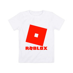 Детская футболка хлопок с принтом Roblox Logo в Екатеринбурге, 100% хлопок | круглый вырез горловины, полуприлегающий силуэт, длина до линии бедер | Тематика изображения на принте: logo | roblox | лого | логотип | надпись | роблокс