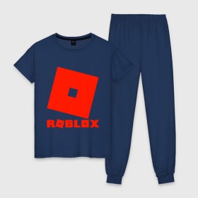 Женская пижама хлопок с принтом Roblox Logo в Екатеринбурге, 100% хлопок | брюки и футболка прямого кроя, без карманов, на брюках мягкая резинка на поясе и по низу штанин | logo | roblox | лого | логотип | надпись | роблокс