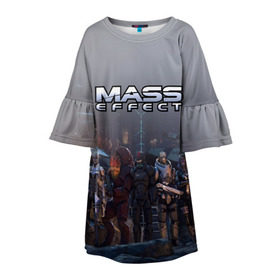 Детское платье 3D с принтом Mass Effect в Екатеринбурге, 100% полиэстер | прямой силуэт, чуть расширенный к низу. Круглая горловина, на рукавах — воланы | amdromeda initiative | andromeda | game | gun | hemet | n7 | rifle | ryder | soldier | space | star | weapon