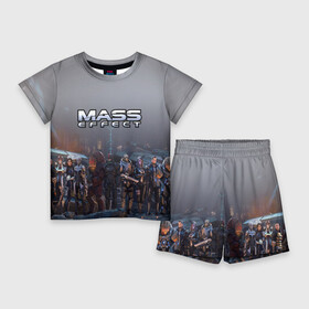 Детский костюм с шортами 3D с принтом Mass Effect в Екатеринбурге,  |  | amdromeda initiative | andromeda | game | gun | hemet | n7 | rifle | ryder | soldier | space | star | weapon