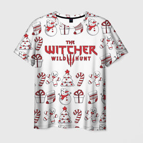 Мужская футболка 3D с принтом The Witcher Новогодний в Екатеринбурге, 100% полиэфир | прямой крой, круглый вырез горловины, длина до линии бедер | Тематика изображения на принте: wild hunt | арбалет | ведьмак 3 | геральт | год | дикая | магия | новый | охота | снег | цири
