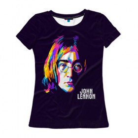 Женская футболка 3D с принтом Джон Леннон в Екатеринбурге, 100% полиэфир ( синтетическое хлопкоподобное полотно) | прямой крой, круглый вырез горловины, длина до линии бедер | the beatles | битлз | британия | джон | леннон | ленон | рок | рок н ролл | хард рок | хиппи