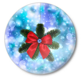 Значок с принтом Новогодний бантик в Екатеринбурге,  металл | круглая форма, металлическая застежка в виде булавки | christmas | cookie | gift | gingerbread | new | present | snow | snowflakes | three | xmas | year | год | ёлка | ель | новый | подарок | пряник | рождество | снег | снежинки | сюрприз