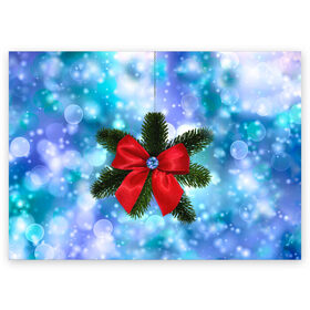 Поздравительная открытка с принтом Новогодний бантик в Екатеринбурге, 100% бумага | плотность бумаги 280 г/м2, матовая, на обратной стороне линовка и место для марки
 | christmas | cookie | gift | gingerbread | new | present | snow | snowflakes | three | xmas | year | год | ёлка | ель | новый | подарок | пряник | рождество | снег | снежинки | сюрприз