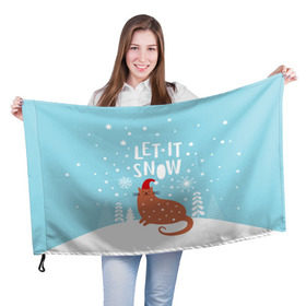 Флаг 3D с принтом Новогодний котик в Екатеринбурге, 100% полиэстер | плотность ткани — 95 г/м2, размер — 67 х 109 см. Принт наносится с одной стороны | 