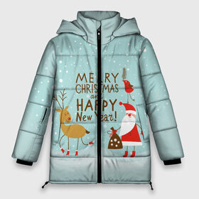 Женская зимняя куртка 3D с принтом олень и Дед Мороз в Екатеринбурге, верх — 100% полиэстер; подкладка — 100% полиэстер; утеплитель — 100% полиэстер | длина ниже бедра, силуэт Оверсайз. Есть воротник-стойка, отстегивающийся капюшон и ветрозащитная планка. 

Боковые карманы с листочкой на кнопках и внутренний карман на молнии | 