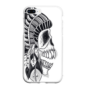 Чехол для iPhone 7Plus/8 Plus матовый с принтом Индейский демон в Екатеринбурге, Силикон | Область печати: задняя сторона чехла, без боковых панелей | indian | skeleton | skull | демон | индеец | перья | скелет | череп