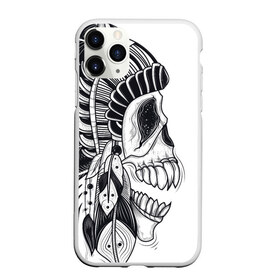 Чехол для iPhone 11 Pro матовый с принтом Индейский демон в Екатеринбурге, Силикон |  | indian | skeleton | skull | демон | индеец | перья | скелет | череп
