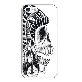 Чехол для iPhone 5/5S матовый с принтом Индейский демон в Екатеринбурге, Силикон | Область печати: задняя сторона чехла, без боковых панелей | indian | skeleton | skull | демон | индеец | перья | скелет | череп