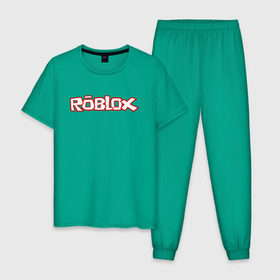 Мужская пижама хлопок с принтом Roblox в Екатеринбурге, 100% хлопок | брюки и футболка прямого кроя, без карманов, на брюках мягкая резинка на поясе и по низу штанин
 | minecraft | roblox | игра | копатель | майнкрафт | роблокс