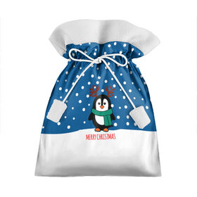 Подарочный 3D мешок с принтом Праздничный пингвинчик в Екатеринбурге, 100% полиэстер | Размер: 29*39 см | Тематика изображения на принте: christmas | deer | new | pinguin | snow | snowflakes | winter | xmas | year | год | зима | новый | олень | пингвин | рождество | снег | снежинки