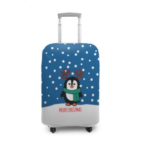 Чехол для чемодана 3D с принтом Праздничный пингвинчик в Екатеринбурге, 86% полиэфир, 14% спандекс | двустороннее нанесение принта, прорези для ручек и колес | Тематика изображения на принте: christmas | deer | new | pinguin | snow | snowflakes | winter | xmas | year | год | зима | новый | олень | пингвин | рождество | снег | снежинки