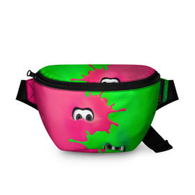 Поясная сумка 3D с принтом Splatoon в Екатеринбурге, 100% полиэстер | плотная ткань, ремень с регулируемой длиной, внутри несколько карманов для мелочей, основное отделение и карман с обратной стороны сумки застегиваются на молнию | брызги | глаза | зеленый | игра | краски | розовый | салатовый
