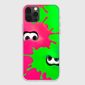Чехол для iPhone 12 Pro с принтом Splatoon в Екатеринбурге, силикон | область печати: задняя сторона чехла, без боковых панелей | брызги | глаза | зеленый | игра | краски | розовый | салатовый