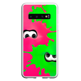 Чехол для Samsung Galaxy S10 с принтом Splatoon в Екатеринбурге, Силикон | Область печати: задняя сторона чехла, без боковых панелей | Тематика изображения на принте: брызги | глаза | зеленый | игра | краски | розовый | салатовый