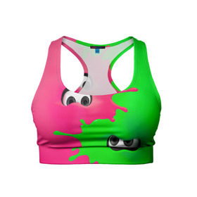 Женский спортивный топ 3D с принтом Splatoon в Екатеринбурге, 82% полиэстер, 18% спандекс Ткань безопасна для здоровья, позволяет коже дышать, не мнется и не растягивается |  | брызги | глаза | зеленый | игра | краски | розовый | салатовый