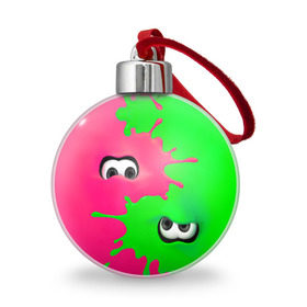 Ёлочный шар с принтом Splatoon в Екатеринбурге, Пластик | Диаметр: 77 мм | брызги | глаза | зеленый | игра | краски | розовый | салатовый