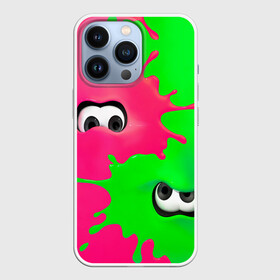 Чехол для iPhone 13 Pro с принтом Splatoon в Екатеринбурге,  |  | Тематика изображения на принте: брызги | глаза | зеленый | игра | краски | розовый | салатовый