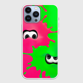 Чехол для iPhone 13 Pro Max с принтом Splatoon в Екатеринбурге,  |  | Тематика изображения на принте: брызги | глаза | зеленый | игра | краски | розовый | салатовый