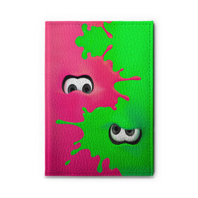Обложка для автодокументов с принтом Splatoon в Екатеринбурге, натуральная кожа |  размер 19,9*13 см; внутри 4 больших “конверта” для документов и один маленький отдел — туда идеально встанут права | брызги | глаза | зеленый | игра | краски | розовый | салатовый