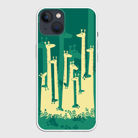 Чехол для iPhone 13 с принтом Жирафы в Екатеринбурге,  |  | africa | animals | fantasy | giraffes | long | neck | silhouette | spots | stencil | surrealism | аниме | африка | ветки | длинная | животные | жирафы | зелёный | картинка | крутой | листья | лучший | пятна | растения | рисунок | силуэт