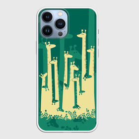 Чехол для iPhone 13 Pro Max с принтом Жирафы в Екатеринбурге,  |  | africa | animals | fantasy | giraffes | long | neck | silhouette | spots | stencil | surrealism | аниме | африка | ветки | длинная | животные | жирафы | зелёный | картинка | крутой | листья | лучший | пятна | растения | рисунок | силуэт