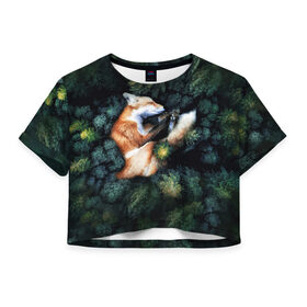 Женская футболка 3D укороченная с принтом Лисичка в Лесу в Екатеринбурге, 100% полиэстер | круглая горловина, длина футболки до линии талии, рукава с отворотами | core | cute | forest | fox | foxes | ginger | world | деревья | забавная | зелень | кино | лес | лис | лиса | лисица | лисицы | лисичка | лисички | лист | листва | лисы | милая | мира | рыжая | рыжие | сердце | смешная | фильм | фыр