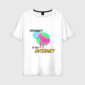 Женская футболка хлопок Oversize с принтом Привет я из internet в Екатеринбурге, 100% хлопок | свободный крой, круглый ворот, спущенный рукав, длина до линии бедер
 | internet | интернет | кот | мем | мемы про котов | надпись | прикол