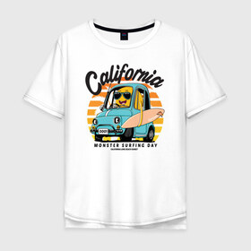 Мужская футболка хлопок Oversize с принтом Калифорния в Екатеринбурге, 100% хлопок | свободный крой, круглый ворот, “спинка” длиннее передней части | california | surfing | авто | калифорния | лето | монстр | серфинг