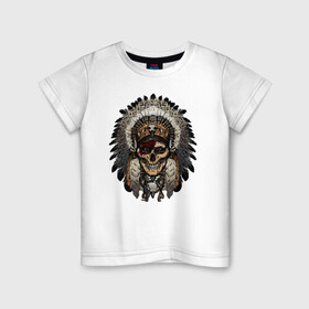 Детская футболка хлопок с принтом Индеец в Екатеринбурге, 100% хлопок | круглый вырез горловины, полуприлегающий силуэт, длина до линии бедер | индеец | индейцы | хиппи | череп
