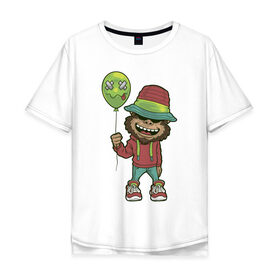 Мужская футболка хлопок Oversize с принтом Обезьяна с шариком в Екатеринбурге, 100% хлопок | свободный крой, круглый ворот, “спинка” длиннее передней части | обезьяна | обезьяны | урбан | хиппи | хипстер | шарик