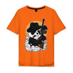 Мужская футболка хлопок Oversize с принтом Гангстер Панда в Екатеринбурге, 100% хлопок | свободный крой, круглый ворот, “спинка” длиннее передней части | автомат | банда | гангстер | мафия | панда | панды | преступник | томпсон