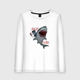 Женский лонгслив хлопок с принтом Angry Shark в Екатеринбурге, 100% хлопок |  | Тематика изображения на принте: 