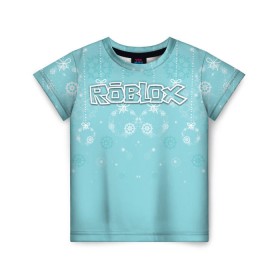 Детская футболка 3D с принтом Roblox Новогодний в Екатеринбурге, 100% гипоаллергенный полиэфир | прямой крой, круглый вырез горловины, длина до линии бедер, чуть спущенное плечо, ткань немного тянется | dynablocks | roblox | блоки | вселенная | герои | год | кубики | новый | роблокс | снег | снежинки | узор