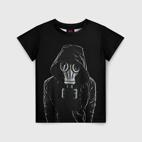 Детская футболка 3D с принтом Противогаз в Екатеринбурге, 100% гипоаллергенный полиэфир | прямой крой, круглый вырез горловины, длина до линии бедер, чуть спущенное плечо, ткань немного тянется | капюшон | мужчина | противогаз | человек | черный