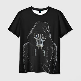 Мужская футболка 3D с принтом Противогаз в Екатеринбурге, 100% полиэфир | прямой крой, круглый вырез горловины, длина до линии бедер | капюшон | мужчина | противогаз | человек | черный