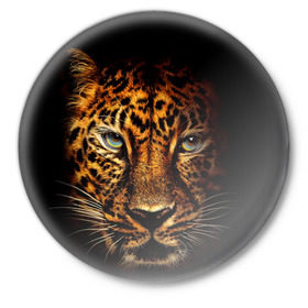 Значок с принтом Ягуар в Екатеринбурге,  металл | круглая форма, металлическая застежка в виде булавки | гепард | кошка | леопард | охотник | тигр | хищник | ягуар