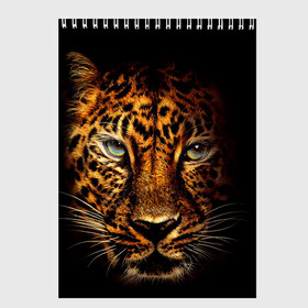 Скетчбук с принтом Ягуар в Екатеринбурге, 100% бумага
 | 48 листов, плотность листов — 100 г/м2, плотность картонной обложки — 250 г/м2. Листы скреплены сверху удобной пружинной спиралью | Тематика изображения на принте: гепард | кошка | леопард | охотник | тигр | хищник | ягуар