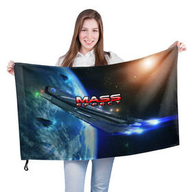 Флаг 3D с принтом MASS EFFECT в Екатеринбурге, 100% полиэстер | плотность ткани — 95 г/м2, размер — 67 х 109 см. Принт наносится с одной стороны | amdromeda initiative | andromeda | game | gun | hemet | n7 | rifle | ryder | soldier | space | star | weapon