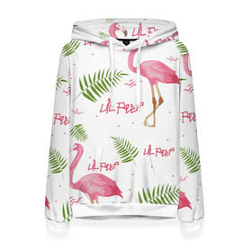 Женская толстовка 3D с принтом Lil Peep pink flamingo в Екатеринбурге, 100% полиэстер  | двухслойный капюшон со шнурком для регулировки, мягкие манжеты на рукавах и по низу толстовки, спереди карман-кенгуру с мягким внутренним слоем. | Тематика изображения на принте: benz truck | girls. pink | gustav hr | hip hop | lil | lil peep | peep | rap | лил | лилпип | листья | пальма | пальмы | пип | розовый | рэп | фламинго | хип хоп | эмо | эмо реп