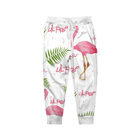 Детские брюки 3D с принтом Lil Peep pink flamingo в Екатеринбурге, 100% полиэстер | манжеты по низу, эластичный пояс регулируется шнурком, по бокам два кармана без застежек, внутренняя часть кармана из мелкой сетки | benz truck | girls. pink | gustav hr | hip hop | lil | lil peep | peep | rap | лил | лилпип | листья | пальма | пальмы | пип | розовый | рэп | фламинго | хип хоп | эмо | эмо реп