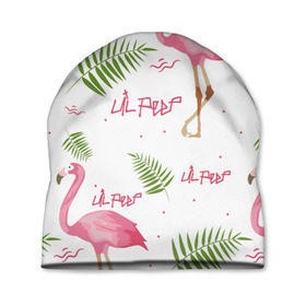 Шапка 3D с принтом Lil Peep pink flamingo в Екатеринбурге, 100% полиэстер | универсальный размер, печать по всей поверхности изделия | Тематика изображения на принте: benz truck | girls. pink | gustav hr | hip hop | lil | lil peep | peep | rap | лил | лилпип | листья | пальма | пальмы | пип | розовый | рэп | фламинго | хип хоп | эмо | эмо реп