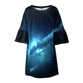 Детское платье 3D с принтом ATLANTIS NEBULA в Екатеринбурге, 100% полиэстер | прямой силуэт, чуть расширенный к низу. Круглая горловина, на рукавах — воланы | Тематика изображения на принте: galaxy | nebula | space | star | абстракция | вселенная | галактика | звезда | звезды | космический | планеты