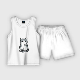 Детская пижама с шортами хлопок с принтом I Dont Give A Meow в Екатеринбурге,  |  | дерзкий | дикий | кот | котенок | котик | котэ | кошечка | лапочка | милашка | милота | милый | мимими | мяу | полосатый